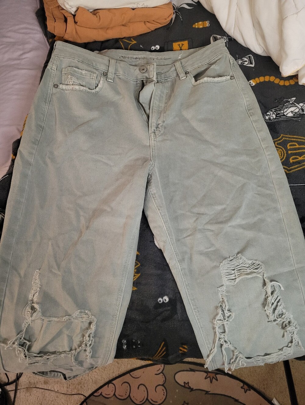 American Eagle Green-Grey Ripped Mom Jeans Size 12